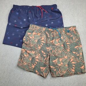 Lot of 2 Eddie Bauer Swim Shorts Mens 2XL Lined Multicolor Drawstring Stretch‎